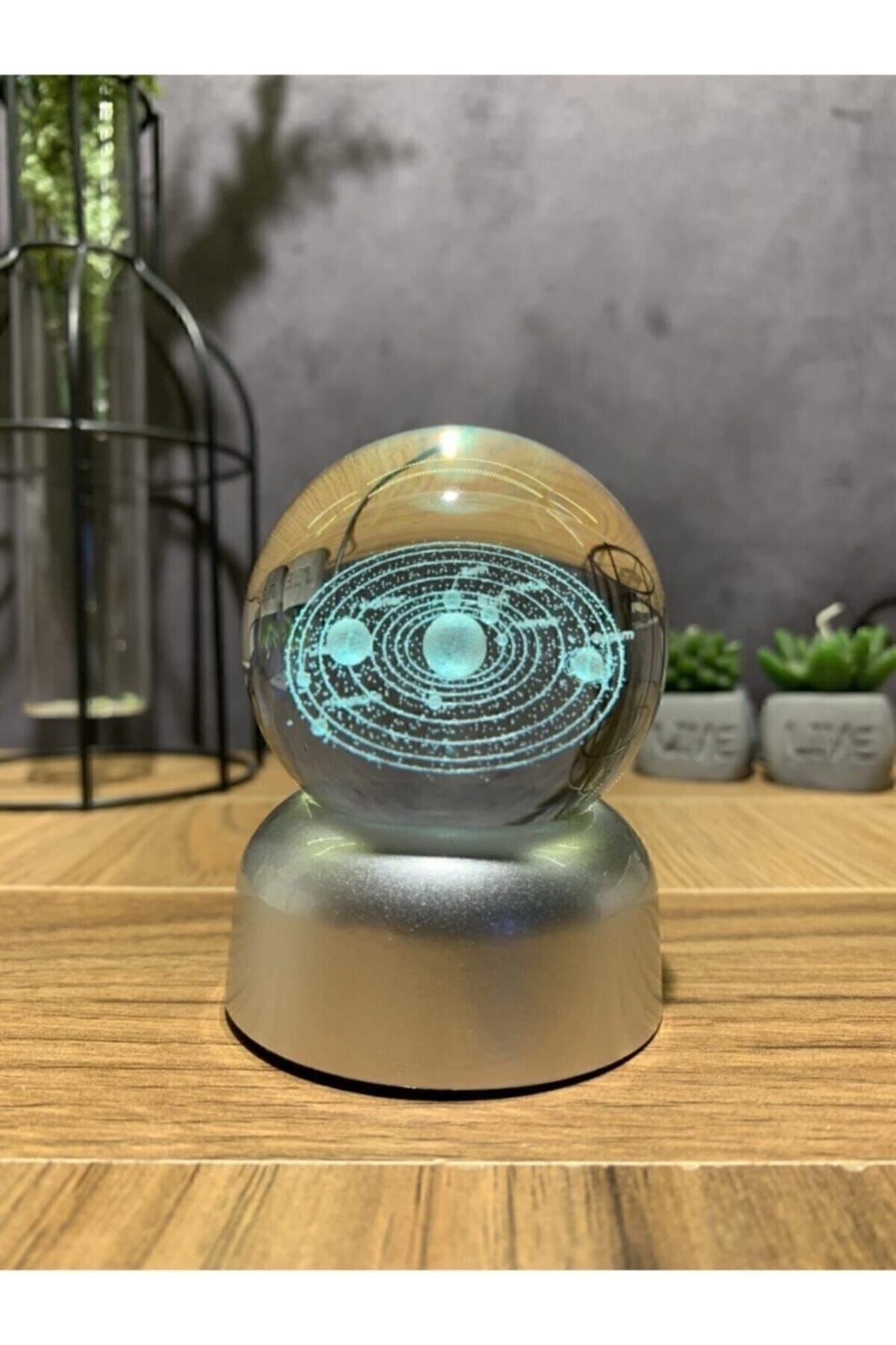 Güneş Sistemi Tasarımlı Işıklı Cam Küre Merkür, Venüs, Dünya, Mars, Jüpiter, Satürn, Uranüs , Neptün