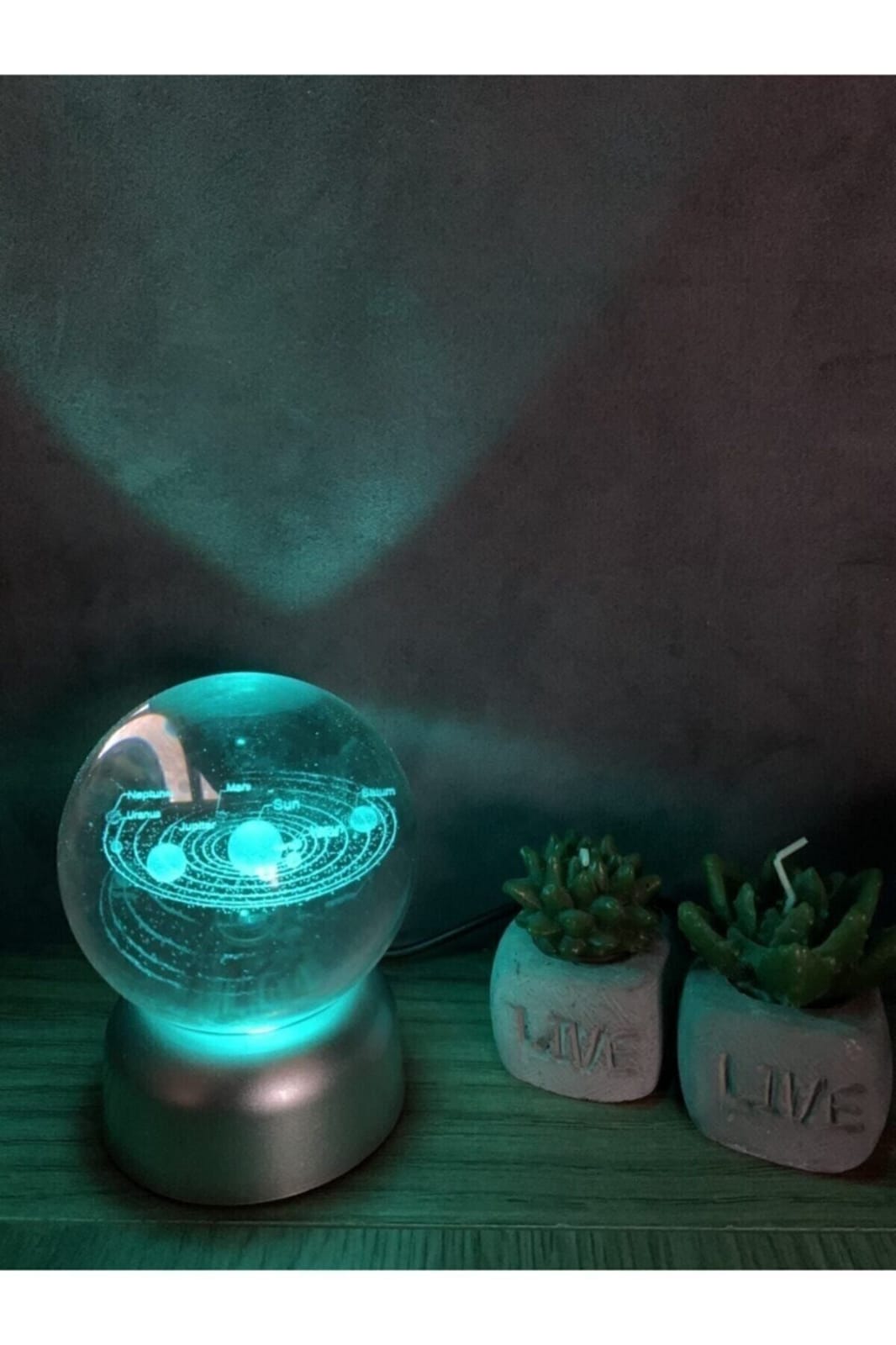 Güneş Sistemi Tasarımlı Işıklı Cam Küre Merkür, Venüs, Dünya, Mars, Jüpiter, Satürn, Uranüs , Neptün