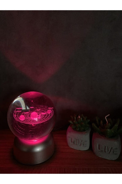 Güneş Sistemi Tasarımlı Işıklı Cam Küre Merkür, Venüs, Dünya, Mars, Jüpiter, Satürn, Uranüs , Neptün