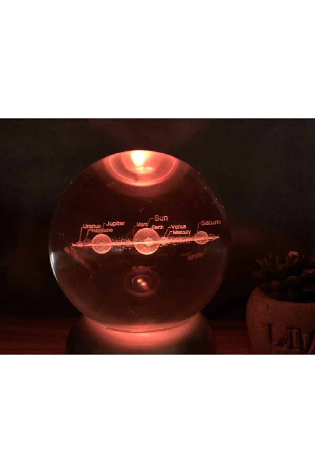 Güneş Sistemi Tasarımlı Işıklı Cam Küre Merkür, Venüs, Dünya, Mars, Jüpiter, Satürn, Uranüs , Neptün