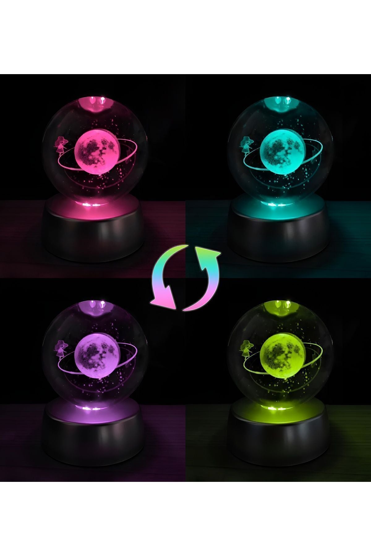Satürn Cam Küre Renk Değiştiren Kristal Kız Küre Işıklı Küre Pilli