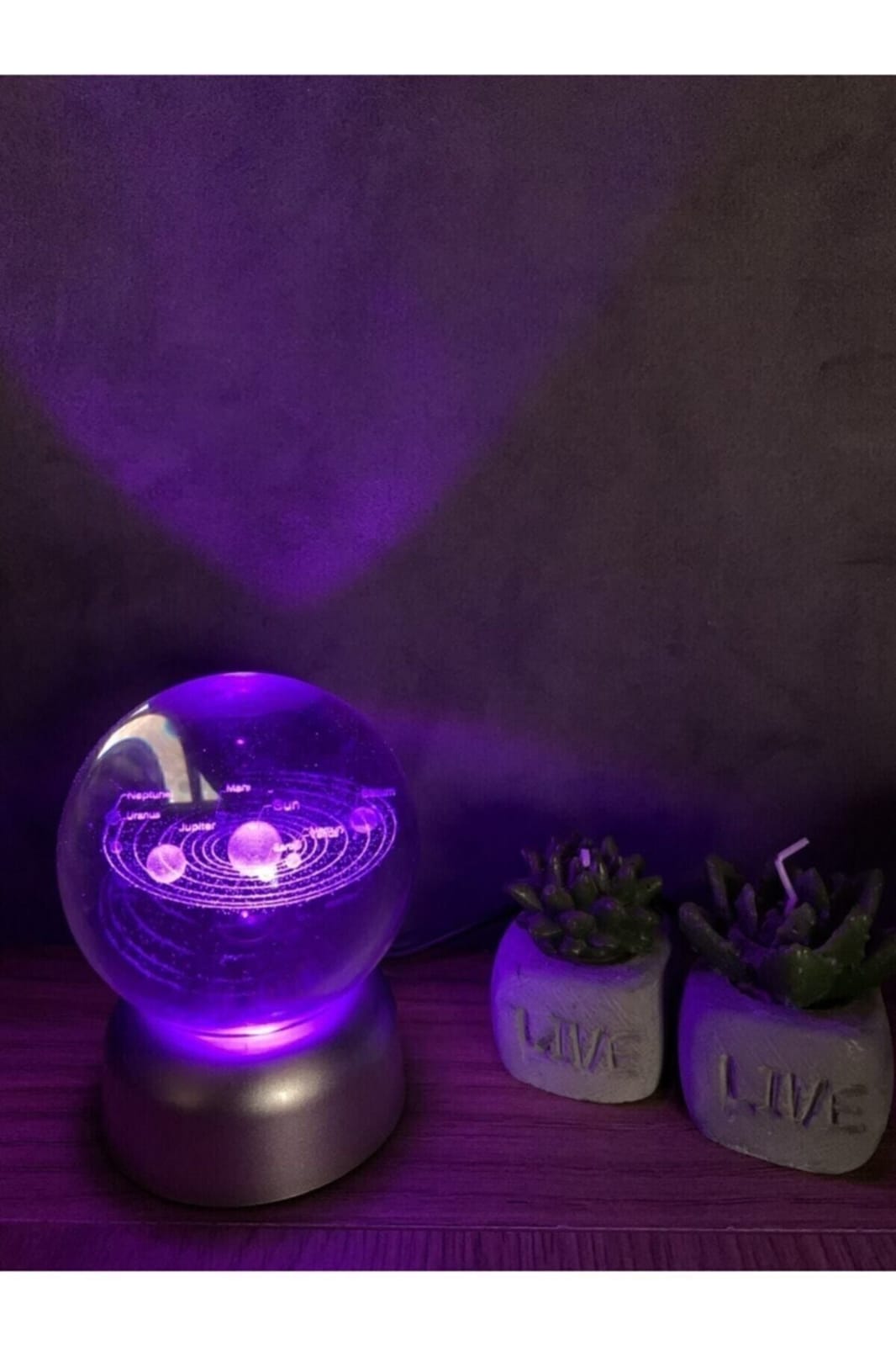 Güneş Sistemi Tasarımlı Işıklı Cam Küre Merkür, Venüs, Dünya, Mars, Jüpiter, Satürn, Uranüs , Neptün