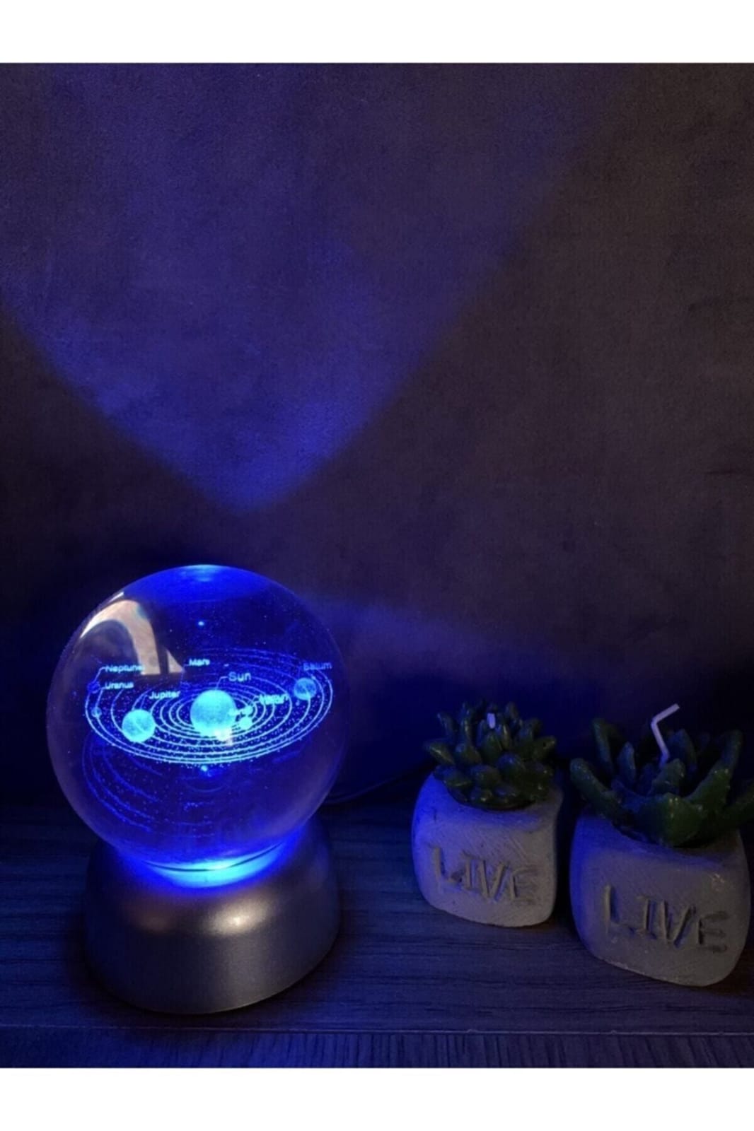 Güneş Sistemi Tasarımlı Işıklı Cam Küre Merkür, Venüs, Dünya, Mars, Jüpiter, Satürn, Uranüs , Neptün